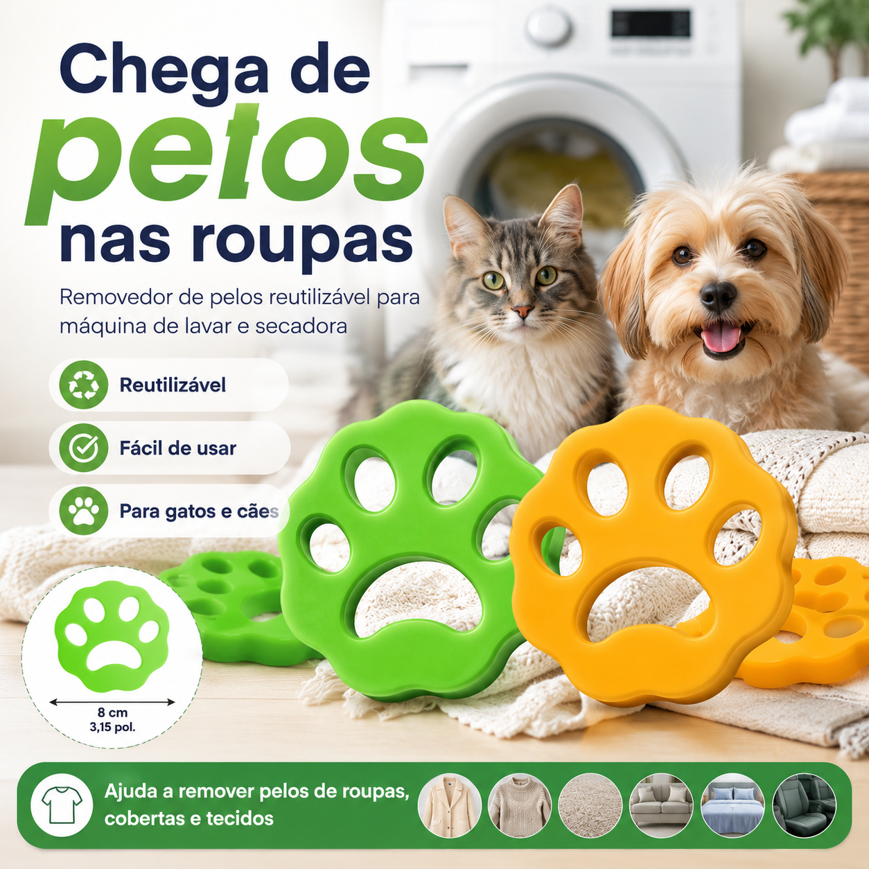 Removedor de Pelos Petora Reutilizável para Roupas, Sofás e Tecidos