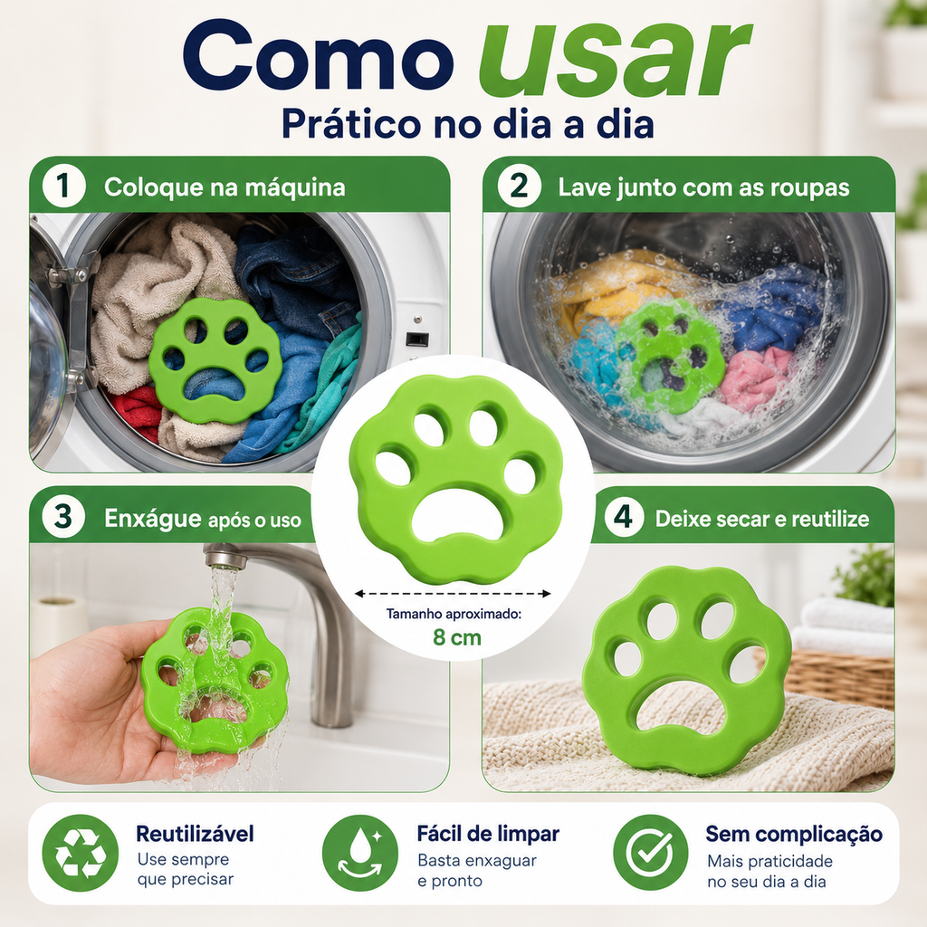 Removedor de Pelos Petora Reutilizável para Roupas, Sofás e Tecidos