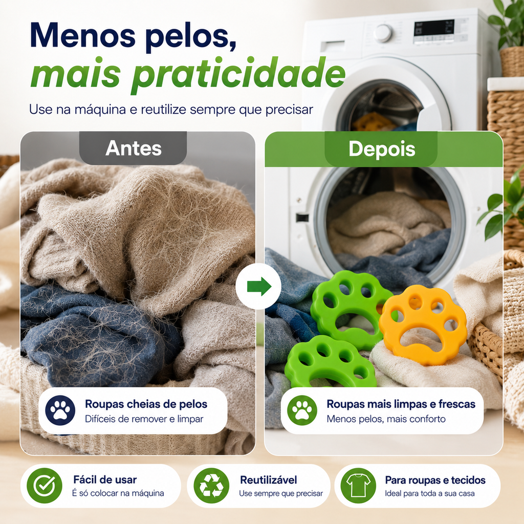 Removedor de Pelos Petora Reutilizável para Roupas, Sofás e Tecidos