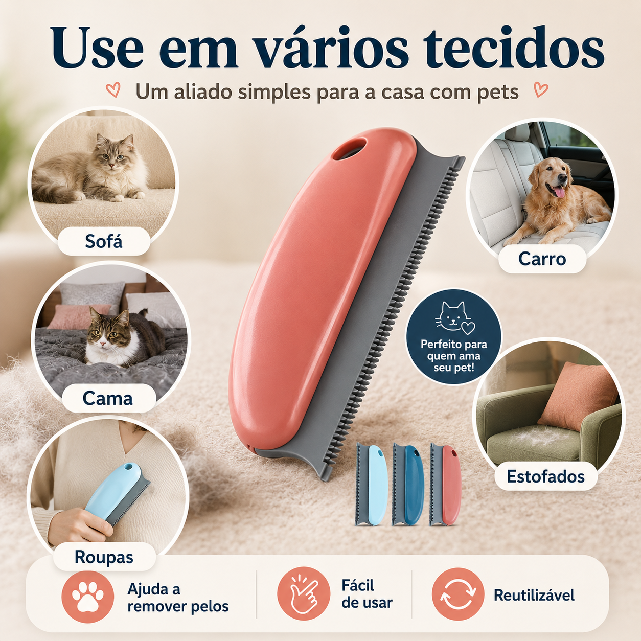 Petora CleanBrush — Escova Removedora de Pelos para Cães e Gatos