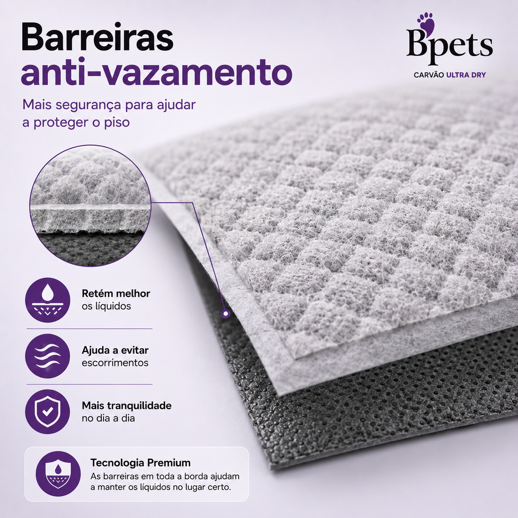 Tapete Higiênico Petora Bpets Carvão e Bambu 60x80cm — 30 Unidades