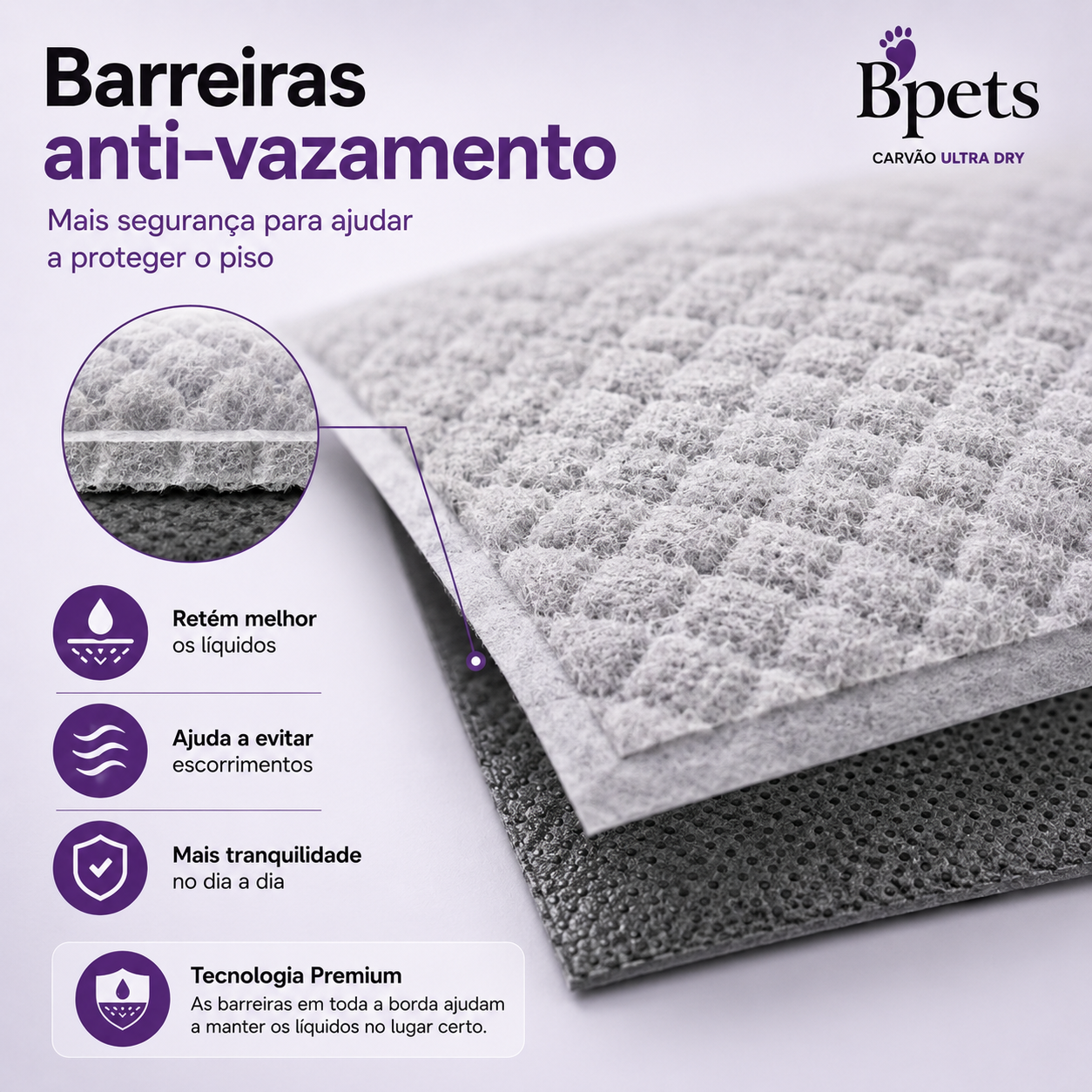 Tapete Higiênico Petora Bpets Carvão e Bambu 60x80cm — 30 Unidades