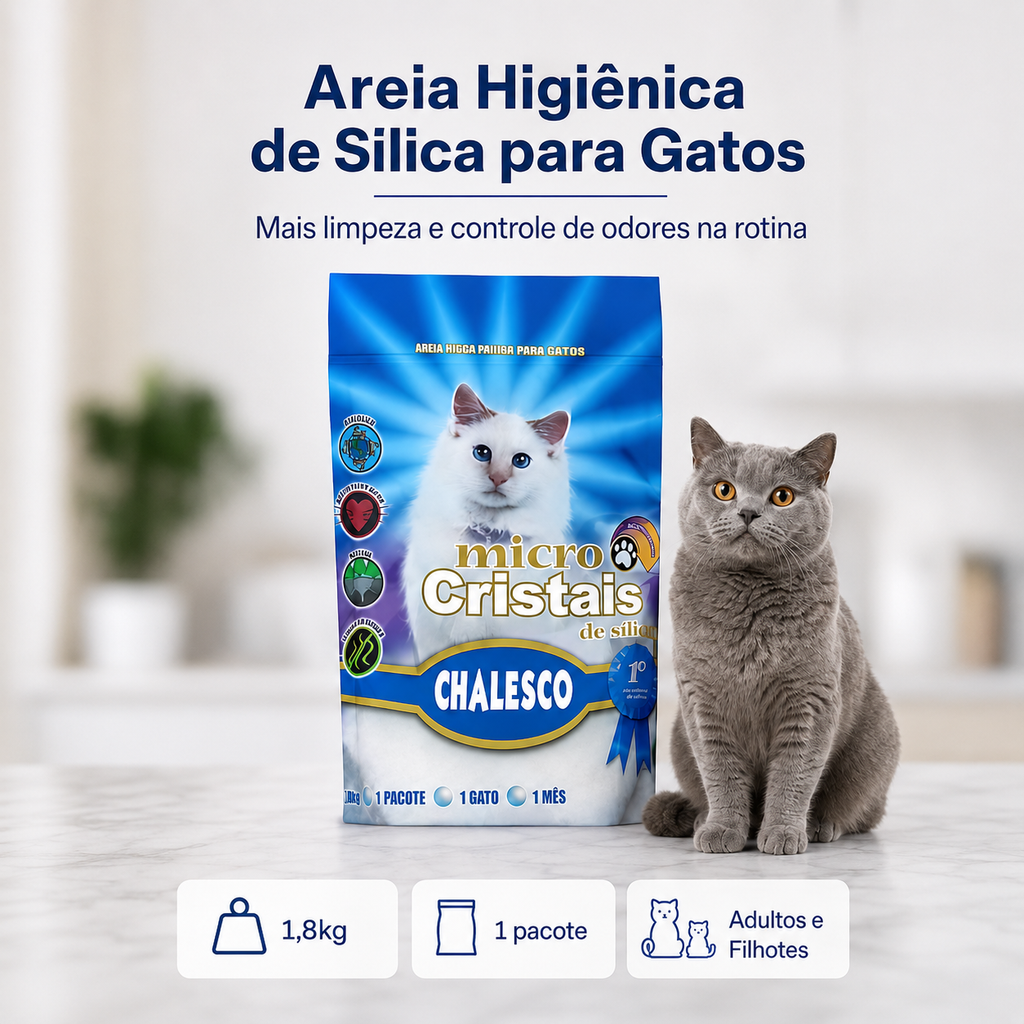 Areia Higiênica de Sílica Chalesco para Gatos — 1,8kg